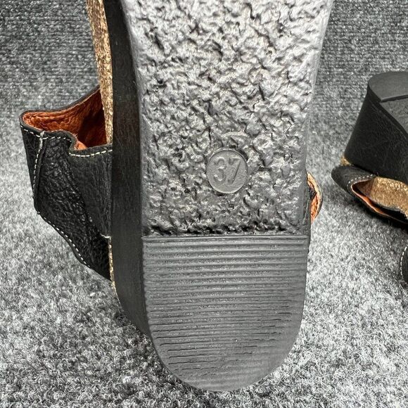 Taos Carousel Sandals Women's 6.5 Black Leather Comfort Wedge Hook Loop Strap - Picture 11 of 12